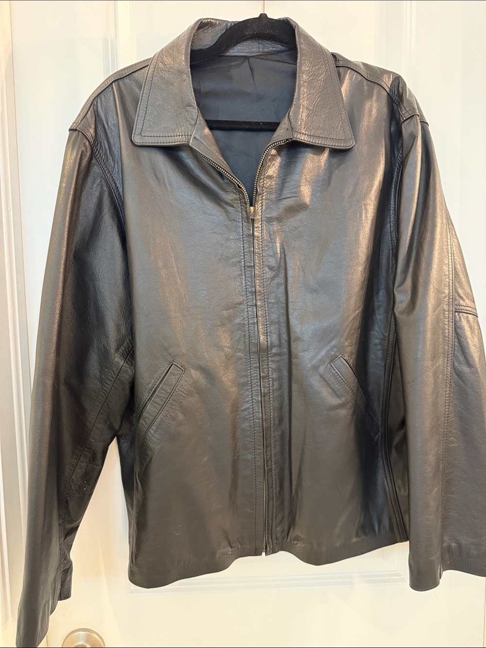 Classic Black Leather Zip-Front Jacket